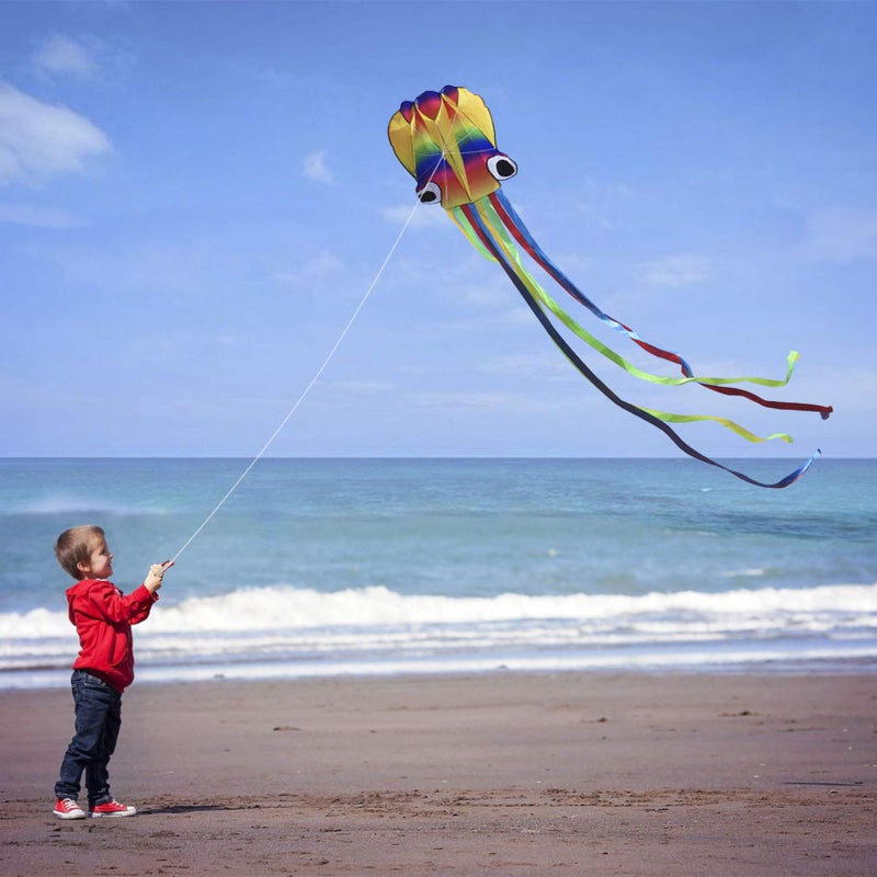 Honbo 14ft R2F Rainbow Soft Octopus Kite for Kids and Audlts-Large Kite with 11.5ft Long Tail and 200ft Flying line-Easy to Fly Toy for Outdoor Games Beach and Activities - Image 5
